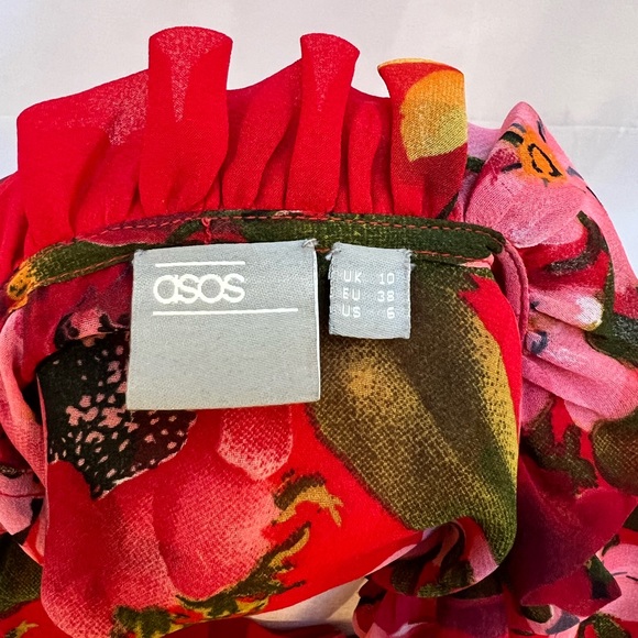 Sheer cherry red floral blouse with tie size 6 - Picture 6 of 6